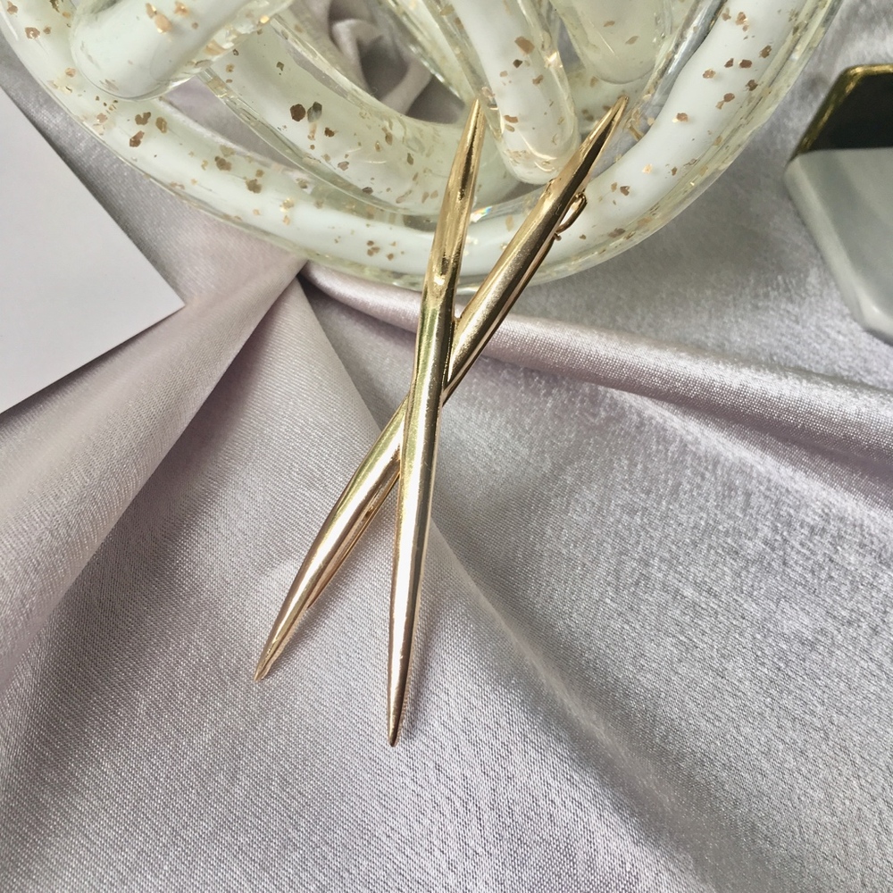Criss-Cross Geometric Gold Slim Hair Pin Clip - Picture 5 of 8